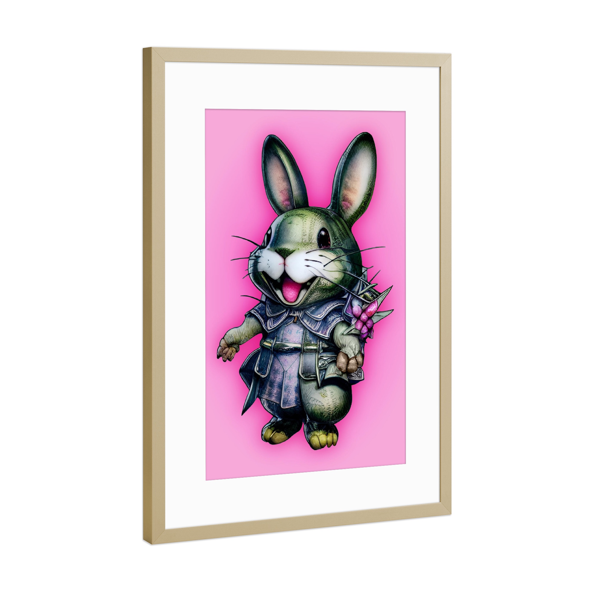 Poster mit Rahmen Gold "Kawaii Häschen" artboxONE - Für Kinder,Tiere - Häschen,Kawaii,Manga,Tier,Lustig,Nett,Chibi,Humor,Japandi