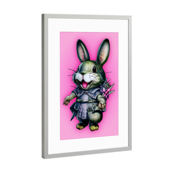 Poster mit Rahmen Silber "Kawaii Häschen" artboxONE - Für Kinder,Tiere - Häschen,Kawaii,Manga,Tier,Lustig,Nett,Chibi,Humor,Japandi
