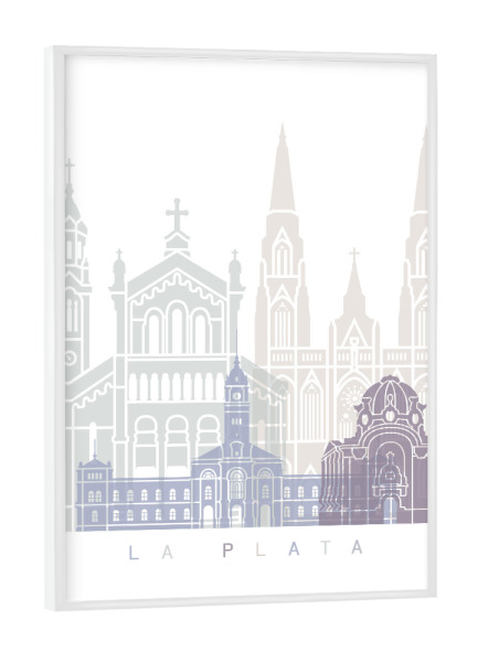 Poster mit weißem Rahmen "LA PLATA SKYLINE PASTELL" artboxONE - Städte,Architektur