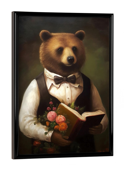 Poster mit schwarzem Rahmen "Bär mit einem Buch" artboxONE - Tiere