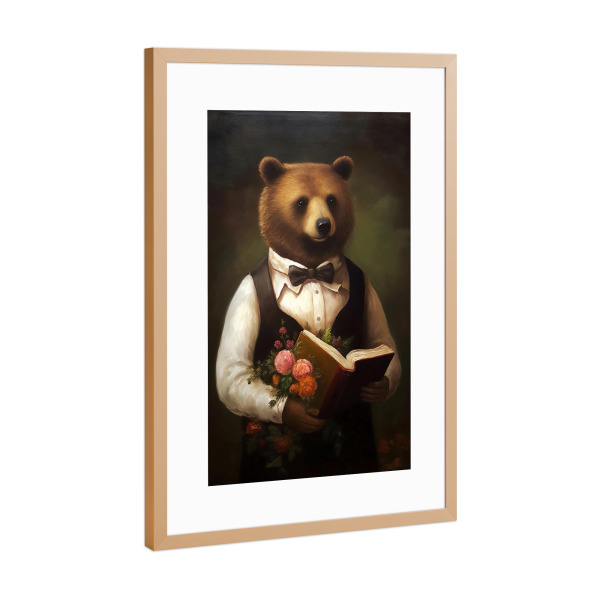 Poster mit Rahmen Kupfer "Bär mit einem Buch" artboxONE - Tiere