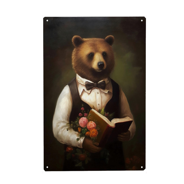 Metall Poster "Bär mit einem Buch" artboxONE - Tiere