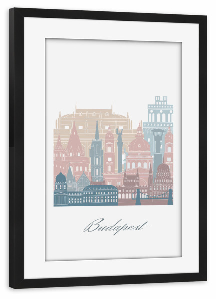 Poster mit Rahmen schwarz "Budapester Skyline in Erdtönen" artboxONE - Städte,Reise,Architektur,Städte / Budapest,Kartografie