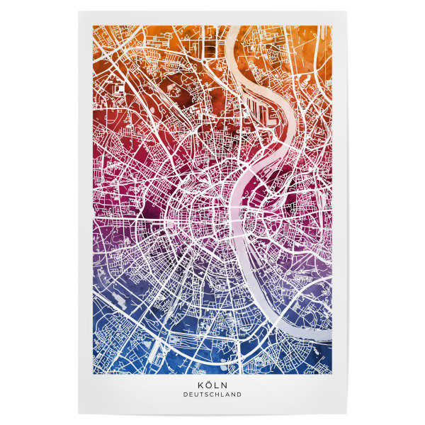 Poster "Köln Stadtplan Mischung" artboxONE - Städte - Köln,Deutschland,Stadtkarte,Karte,Aquarell,Malerei,Köln