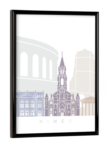 Poster mit schwarzem Rahmen "NIMES SKYLINE PASTELL" artboxONE - Städte,Architektur