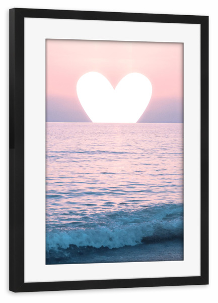 Poster mit Rahmen schwarz "Herz-Sonnenuntergang" artboxONE - Natur,Reise,Reise / Strand und Meer,Liebe