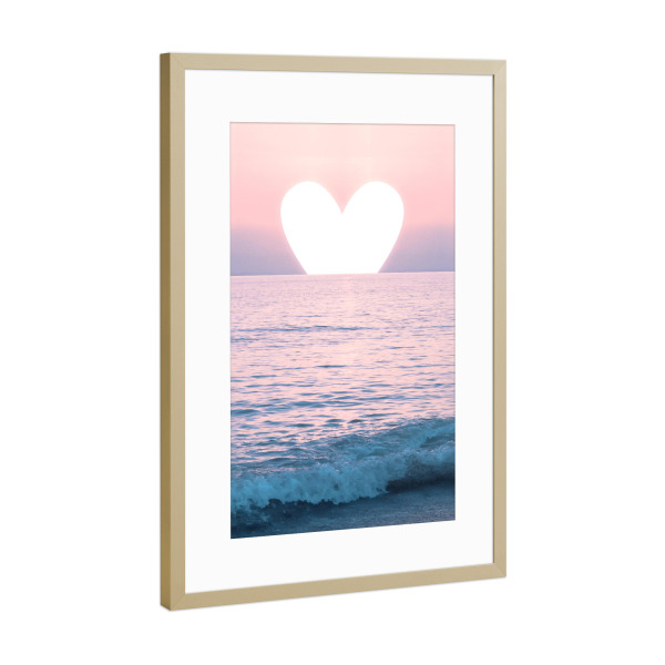 Poster mit Rahmen Gold "Herz-Sonnenuntergang" artboxONE - Natur,Reise,Reise / Strand und Meer,Liebe