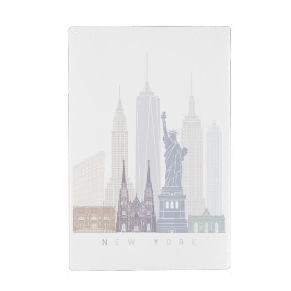 Metall Poster "NEW YORK SKYLINE PASTELL" artboxONE - Städte,Architektur - Skyline,Denkmäler,Stadt,Tourismus,Wandgemälde,Pastellfarben,Turm,Städte