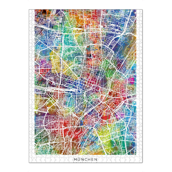 Puzzle Ravensburger "München Stadtplan Farbe" artboxONE - Städte - München,Deutschland,Stadtkarte,Karte,Aquarell,Malerei - Bild münchen