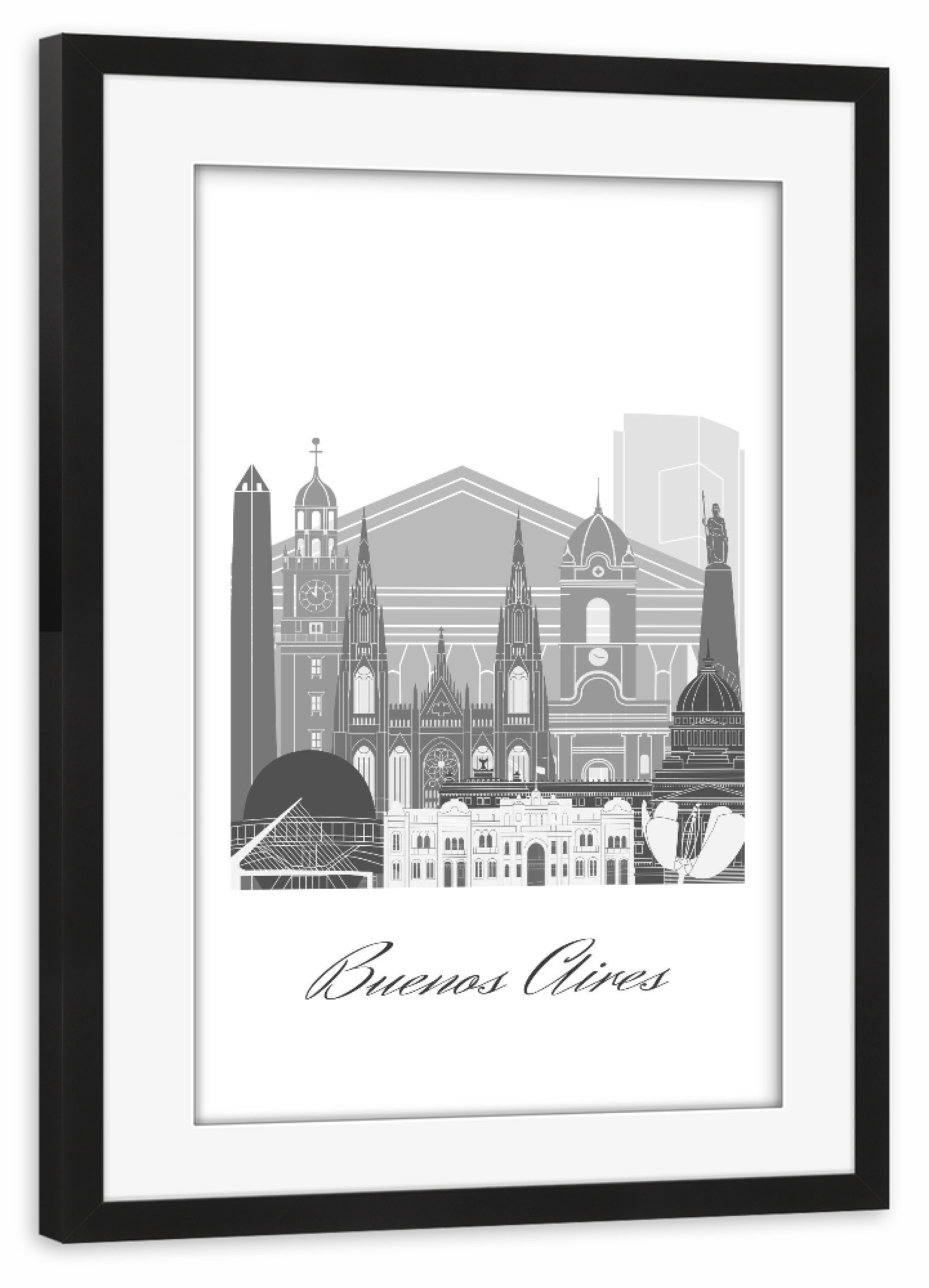 Poster mit Rahmen schwarz "Die sw Skyline von Buenos Aires" artboxONE - Städte,Reise,Architektur,Kartografie