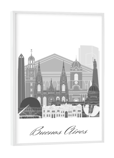 Poster mit weißem Rahmen "Die sw Skyline von Buenos Aires" artboxONE - Städte,Reise,Architektur,Kartografie