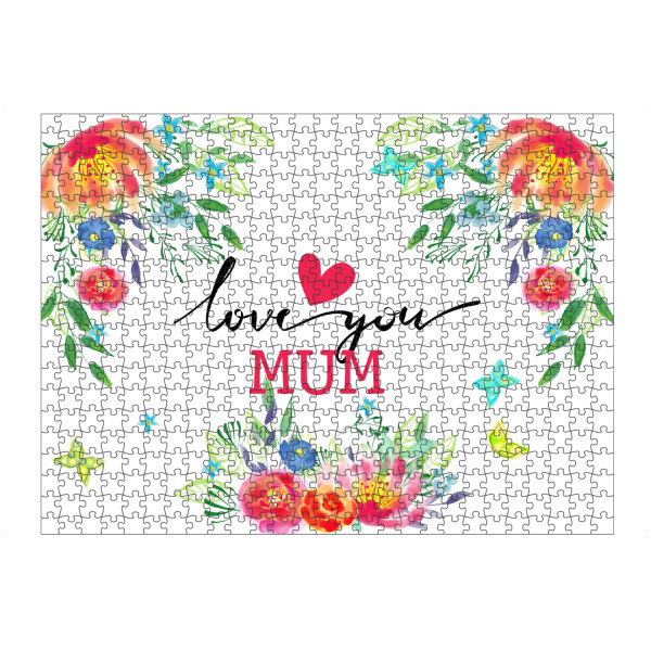 artboxONE Puzzle "Love you mum" artboxONE - Typografie,Floral,Liebe,Für Mama - Liebe,Mama,Mutter,Muttertag,Typo,Typografie,Blumen,Bunt,Floral