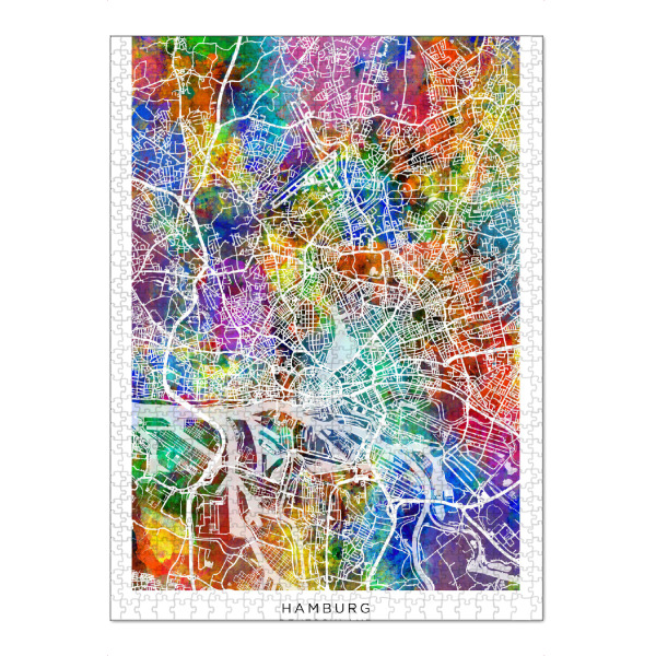 Puzzle Ravensburger "Hamburg Stadtplan Farbe" artboxONE - Städte - Hamburg,Deutschland,Stadtkarte,Karte,Aquarell,Malerei - Bild hamburg