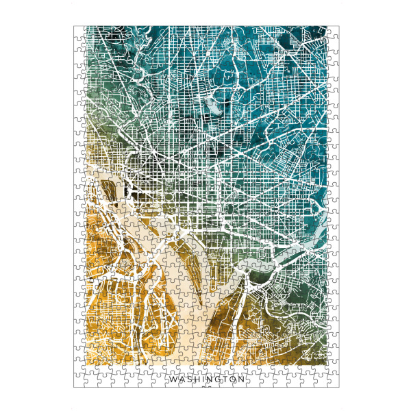 Puzzle Ravensburger "Washington Skyline Blaugrün" artboxONE - Städte - Washington,Dc,Stadtkarte,Karte,Aquarell,Malerei - Bild washington