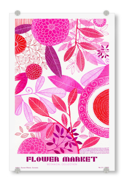 Acrylglasbild "Susan Black-Flower Market Magenta" artboxONE - Typografie,Natur,Floral,Abstrakt