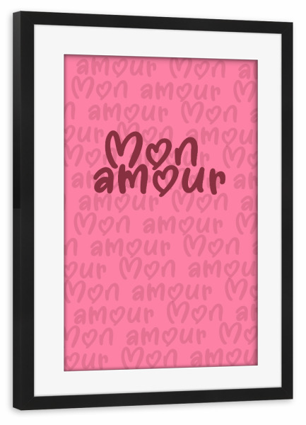 Poster mit Rahmen schwarz "Schriftzug Mon amour" artboxONE - Typografie,Abstrakt,Geometrie