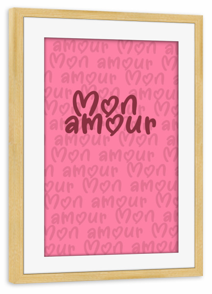 Poster mit Rahmen kiefer "Schriftzug Mon amour" artboxONE - Typografie,Abstrakt,Geometrie