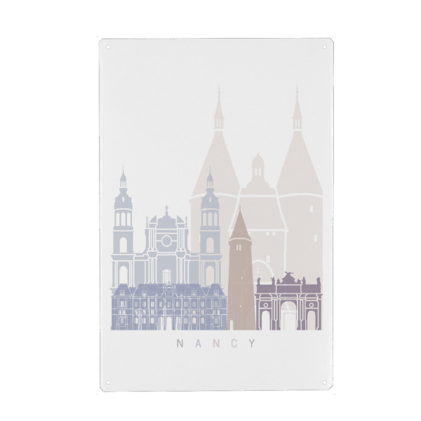Metall Poster "NANCY SKYLINE PASTELL-a" artboxONE - Städte,Architektur - Skyline,Denkmäler,Stadt,Tourismus,Wandgemälde,Pastellfarben,Turm,Städte