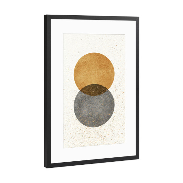 Poster mit Rahmen Schwarz (Metallic) "Zwei Kreise Gold" artboxONE - Abstrakt,Geometrie