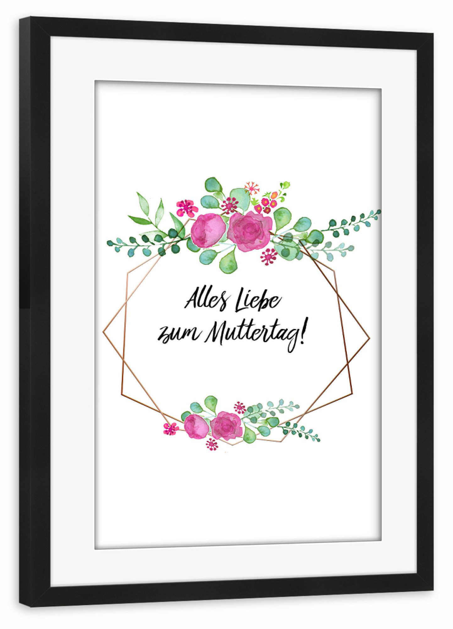 Poster mit Rahmen schwarz "Alles Liebe zum Muttertag" artboxONE - Typografie,Floral,Geometrie
