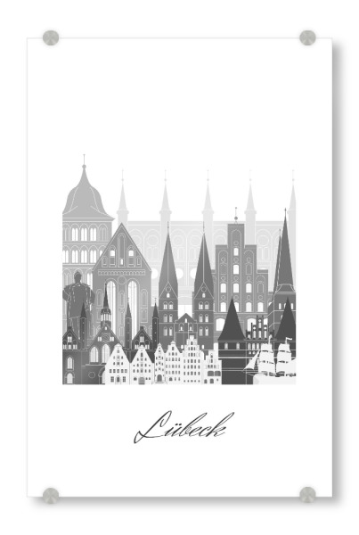 Acrylglasbild "Lübecker Skyline sw" artboxONE - Städte,Reise,Architektur,Kartografie