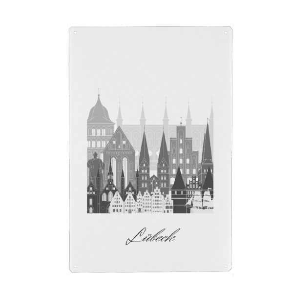 Holzbild "Lübecker Skyline sw" artboxONE - Städte,Reise,Architektur,Kartografie
