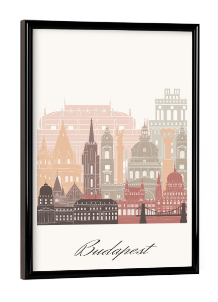 Poster mit schwarzem Rahmen "Budapester Skyline" artboxONE - Städte,Reise,Architektur,Städte / Budapest,Kartografie
