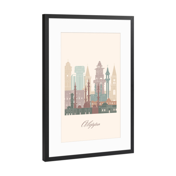 Poster mit Rahmen Schwarz (Metallic) "Aleppo-Skyline" artboxONE - Städte,Reise,Architektur,Kartografie