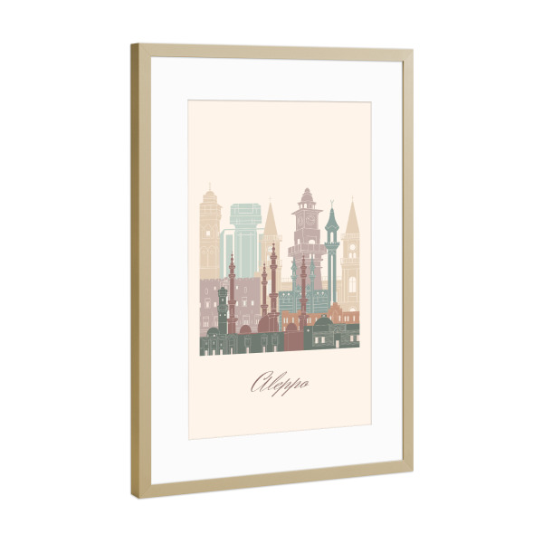 Poster mit Rahmen Gold "Aleppo-Skyline" artboxONE - Städte,Reise,Architektur,Kartografie