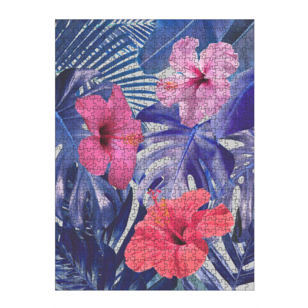 artboxONE Puzzle "Botanical Blues" artboxONE - Natur,Floral - Palmen,Blätter,Pflanzen,Hibiskus,Monstera,Strelitzie,Blau,Pink - Bild palmen