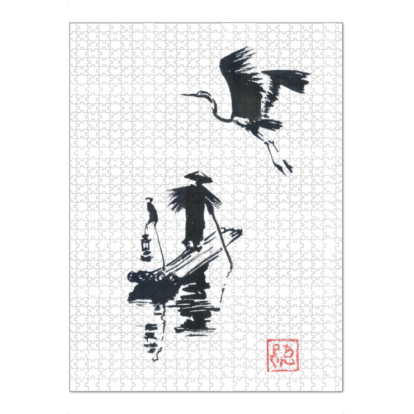 Puzzle Ravensburger "Fischer und Storch" artboxONE - Tiere,Reise / Asien - Storch,Fischer,Boot,China,Japan,Sumie - Bild storch