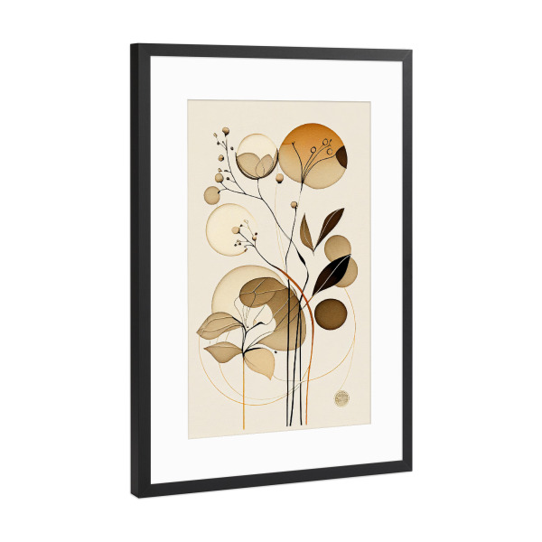 Poster mit Rahmen Schwarz (Metallic) "Beige botanische Zeichnung" artboxONE - Floral,Abstrakt