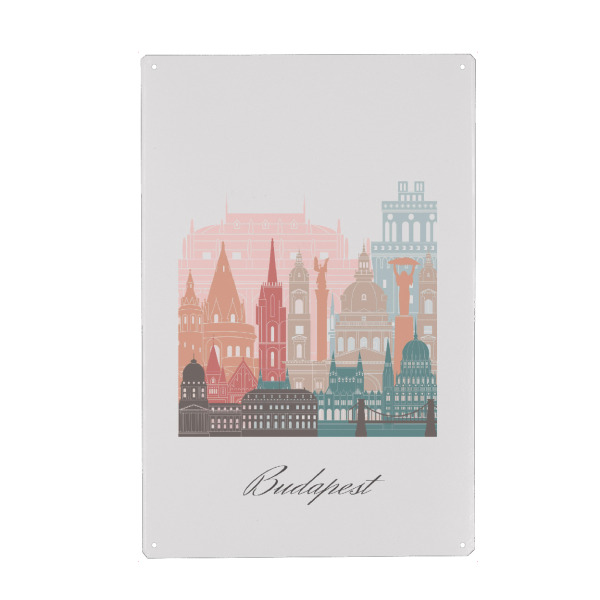 Metall Poster "Budapester Skyline im Pastellstil" artboxONE - Städte,Reise,Architektur,Städte / Budapest,Kartografie