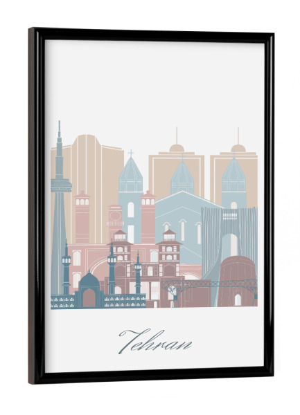 Poster mit schwarzem Rahmen "Teheraner Skyline in Erdtönen" artboxONE - Städte,Reise,Architektur,Kartografie