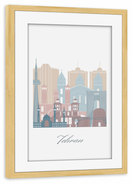 Poster mit Rahmen kiefer "Teheraner Skyline in Erdtönen" artboxONE - Städte,Reise,Architektur,Kartografie