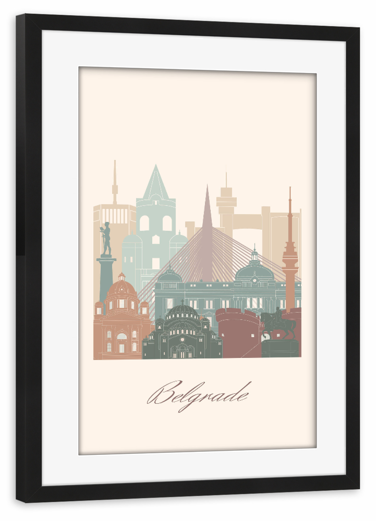 Poster mit Rahmen schwarz "Skyline von Belgrad - Salbeigrün" artboxONE - Städte,Reise,Architektur,Kartografie