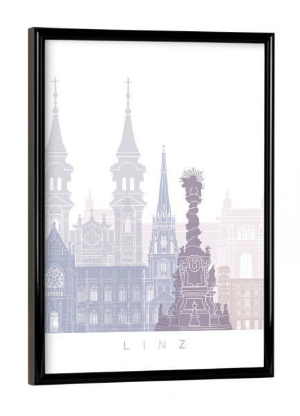 Poster mit schwarzem Rahmen "LINZ SKYLINE PASTELL" artboxONE - Städte,Architektur