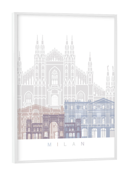 Poster mit weißem Rahmen "MAILAND SKYLINE PASTELL -b" artboxONE - Städte,Architektur
