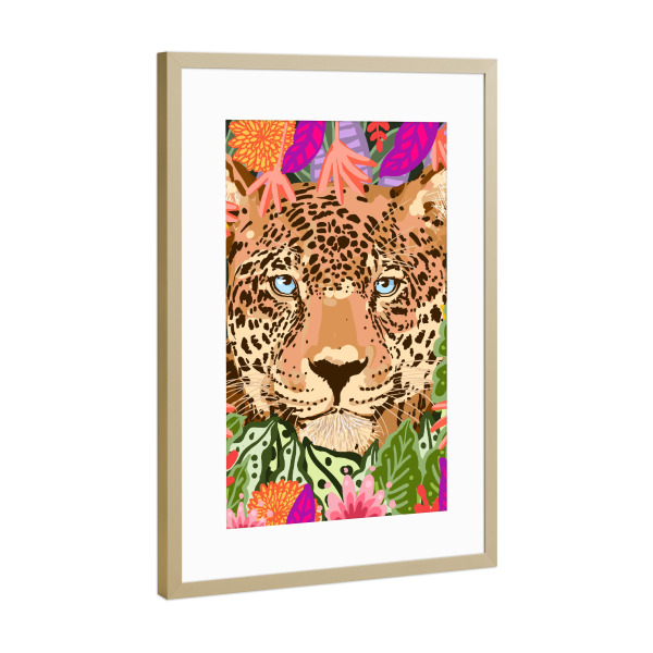 Poster mit Rahmen Gold "Peek A Boo Leopard" artboxONE - Floral,Tiere