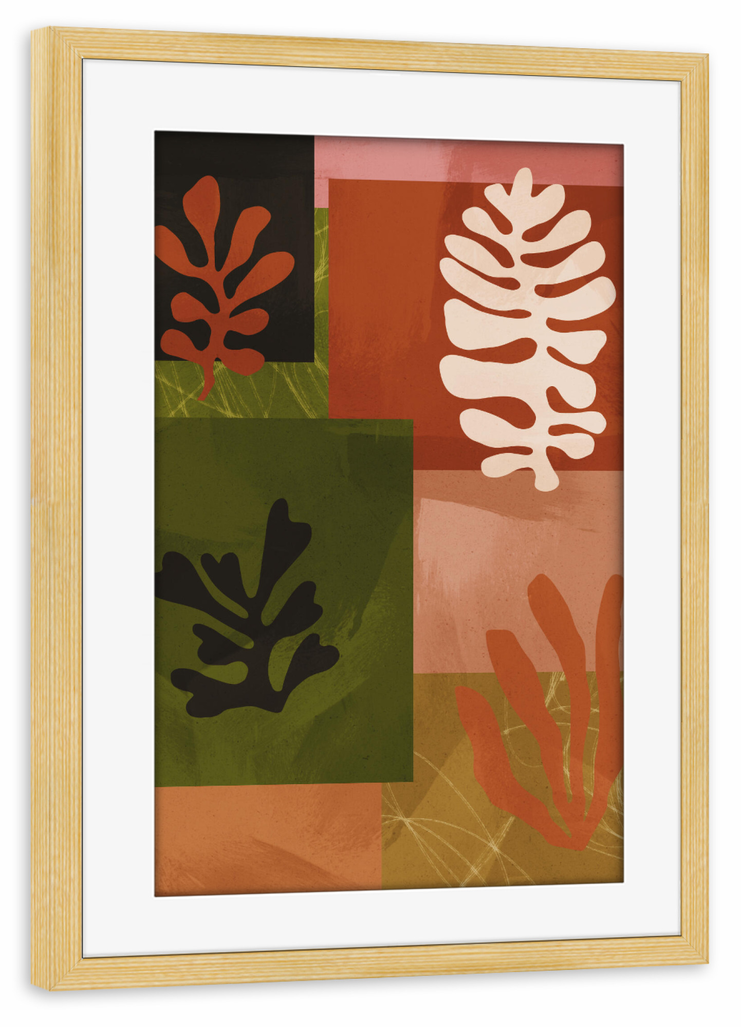 Poster mit Rahmen kiefer "Collage aus Naturblättern" artboxONE - Natur,Floral,Abstrakt