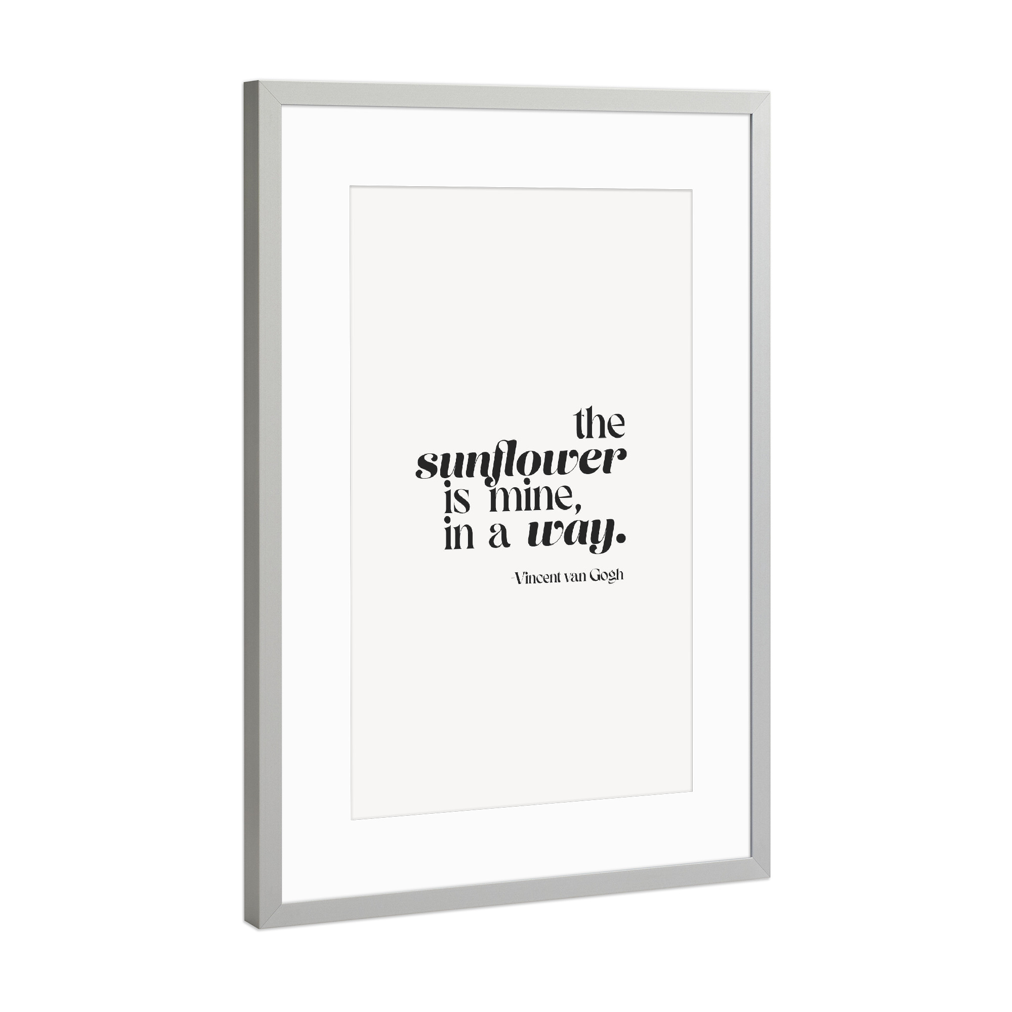 Poster mit Rahmen Silber "Zitat über Sonnenblume" artboxONE - Typografie,Schwarzweiß