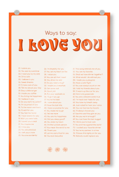Acrylglasbild "Ways to say: I love You - orange" artboxONE - Typografie,Liebe,Für Mama