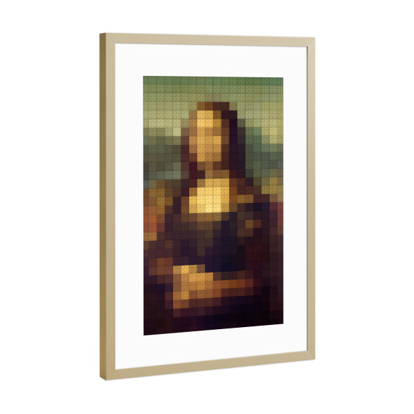 Poster mit Rahmen Gold "Mona Lisa (Bausteine)" artboxONE - Menschen,Streetart,Lustig