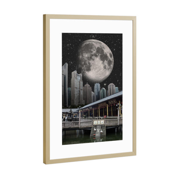 Poster mit Rahmen Gold "The Moon will always shine" artboxONE - Reise,Abstrakt,Architektur,Städte / Shanghai,Fiktion