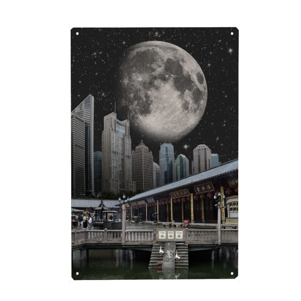 Metall Poster "The Moon will always shine" artboxONE - Reise,Abstrakt,Architektur,Städte / Shanghai,Fiktion