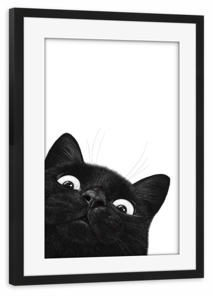 Poster mit Rahmen schwarz "Lustige schwarze Katze" artboxONE - Für Kinder,Tiere,Weihnachten,Halloween,Lustig