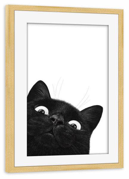 Poster mit Rahmen kiefer "Lustige schwarze Katze" artboxONE - Für Kinder,Tiere,Weihnachten,Halloween,Lustig
