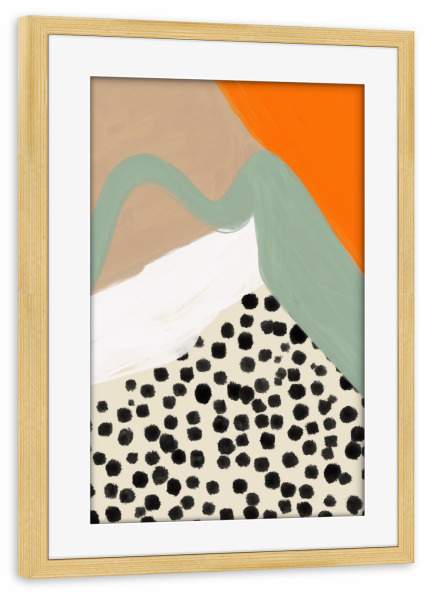 Poster mit Rahmen kiefer "Boho Crazy life" artboxONE - Abstrakt - Boho,Punkte,Orange,Trend,Bunt,Abstrakt,Behemian