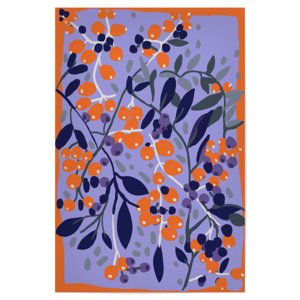 Poster 30x20 cm "Blue And Red Berries" artboxONE - Natur,Abstrakt,Für Mama - Beeren,Abstrakt,Dekorativ,Bunt,Natur,Illustration,Orange,Lila,Treechild