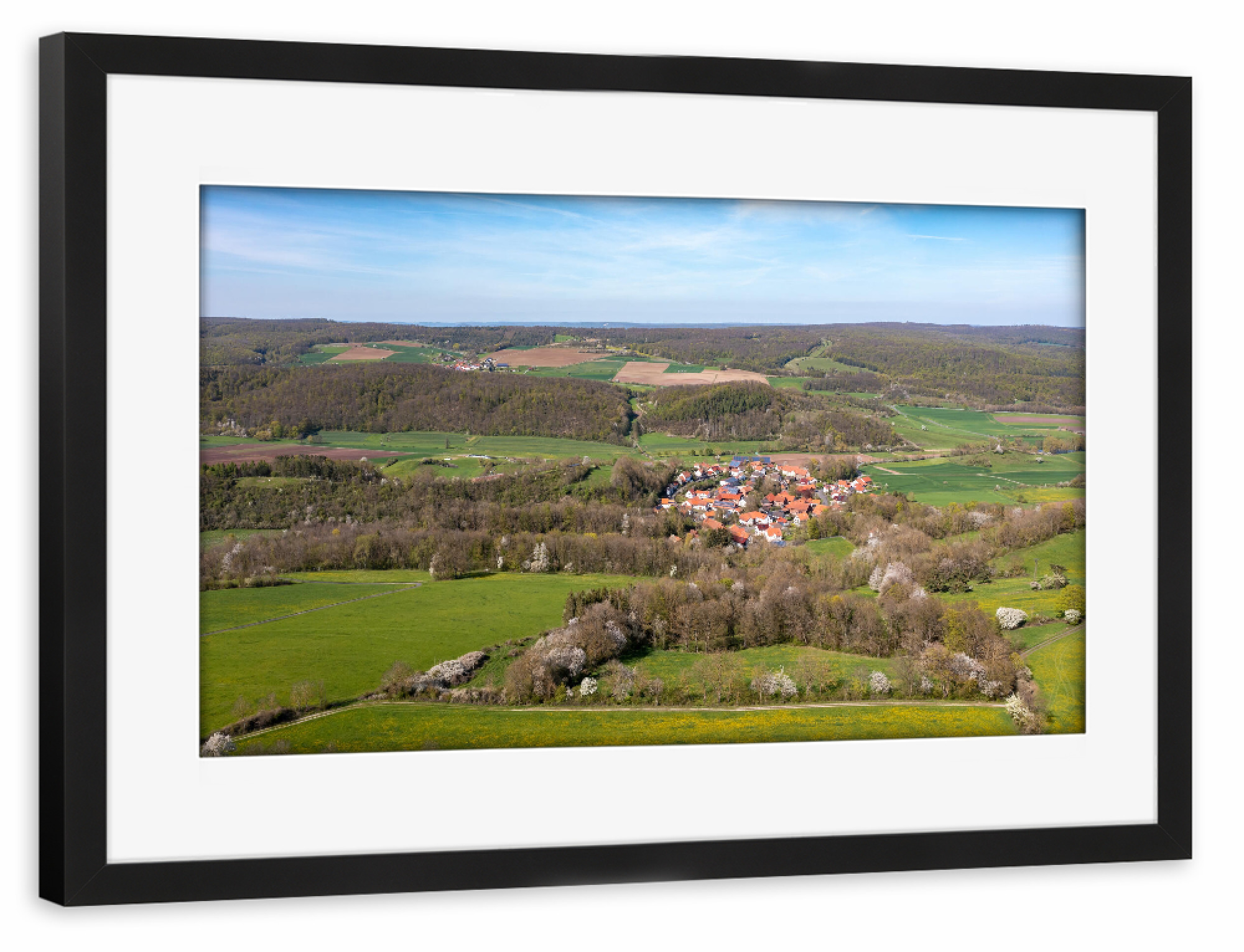 Poster mit Rahmen schwarz "Das Dorf Lüderbach" artboxONE - Natur,Architektur